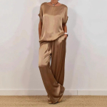 Suvine satiinist kaheosaline komplekt naistele O-kaelusega nahkhiirevarrukatega top vaba l&otilde;ikega paeltega laia s&auml;&auml;rega p&uuml;ksid 2-osaline &uuml;likond koduriietus naiste S