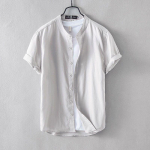 Meeste Hiina p&uuml;stkrae linane s&auml;rk - L&uuml;hikeste varrukatega, lahtise l&otilde;ikega, suvine vabaaja trend 4XL