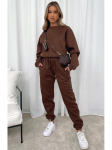 European & American Women's Solid Color Round Neck Pullover & Pants Set - Autumn/Winter Casual Long-Sleeved Sweater Suit M