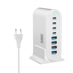 Uus kiirlaadija 240W Lauaarvuti GaN-laadija 8-porti Type C PD-laadija Kiirlaadimine 3.0 USB Type C Kiirlaadija Mobiilne USB-laadija EU Plug valge