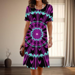 Naiste Mood Graatsiline Abstraktne Tr&uuml;kk Suvine Kevadine L&uuml;hikeste Varrukatega O-kaelusega Vabaaja Kleit XS mitmev&auml;rviline