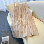 Hiina stiilis tr&uuml;kitud tindiga bambusest lootuslehe servaga seelik &Uuml;lisuur naiste suvine disain Salendav ja k&otilde;rge v&ouml;&ouml;kohaga seelik S khaki