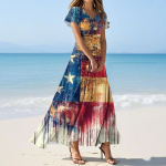 Naiste suvised vabaajamood &uuml;hev&auml;rvilised kleidid V-kaelusega l&uuml;hikeste varrukatega kleidid L