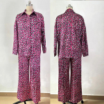 Naiste Siidist Kangast Pikkade P&uuml;kste Komplekt Leopard Prindiga N&ouml;&ouml;pidega Kraega S&auml;rk Elastse V&auml;rvliga Lahtised Laiade S&auml;&auml;rtega P&uuml;ksid Igap&auml;evane Kommuteerimine 2-osaline Komplekt S roosa punane v&auml;rv