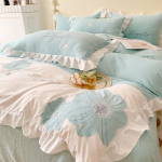 Prantsuse pehme pestud puuvillane neljaosaline komplekt, tikitud volangidega tekk voodilina 2.0m bed