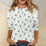 Naiste mood vabaaja &uuml;mmarguse kaelusega 3/4 varrukatega vaba tr&uuml;kiga T-s&auml;rk naiste topp L sinine