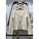 YYFS Naiste mood vabaaja s&uuml;gistalv &uuml;hev&auml;rviline printimine pikkade varrukatega V-kaelusega topid Naiste riided Villased kudumid Kampsunid Size: One Size beež