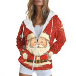 Naiste j&otilde;ulutr&uuml;kiga dressipluus s&uuml;gistalvine pikkade varrukatega kardiganjakk taskutega lukuga kapuuts &uuml;ler&otilde;ivad L