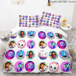 Gabby nukumaja voodipesukomplekt Kawaii voodipesukomplekt &Uuml;heinimese Kaheinimese suurus Kodu dekoratsioon T&uuml;drukutele Lastele Joonisfilm Armas Kass Tekikotikomplekt AU Single140x210cm