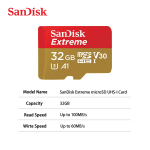 SanDisk m&auml;lukaart Extreme microSDXC kaart 256GB 128GB 512GB 64GB 32GB Lugemiskiirus 100MB/s TF-kaart U3 UHS-I 4K UHD Micro SD kaart telefoni, kaamera, GoPro jaoks 【32GB】