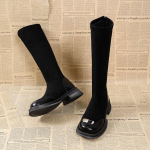 Platvorm Suede Naiste K&otilde;rged Saapad Keskmise Kontsaga Kingad Br&auml;nd Soojad Pl&uuml;&uuml;sist Kingad Naine Talv 2024 Trend Goth P&otilde;lvini Paksud Botas Mujer 40 must