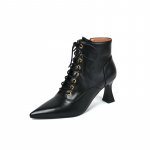 Vintage Mature Women Ankle Boots Pointed Toe High-heeled Lace-Up Genuine Leather Shoes Woman 2024 Uus S&uuml;gis Talv Kontori Kleit 34 must