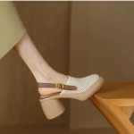 Moodsad V&otilde;rk Naiste K&otilde;rged Kontsad Sandaalid Platvormkingad Mules Slingback Sandaalid Retro Kleidi Mood Paksud Kontsad Kuulus Br&auml;nd 35 beež