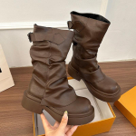 Mood S&uuml;gis Vintage Paks Tald Naiste R&uuml;&uuml;tlibootid Moodne Pandlaga V&ouml;&ouml;ga Daamide Slip-on L&uuml;hikesed Saapad Must Pruun PU Volditud Botas 39 pruun