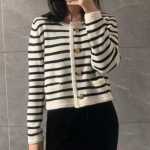 Kardigan Naistele Pikk Vintage Top S&uuml;gis Naiste R&otilde;ivad &Uuml;he n&ouml;&ouml;biga Pullover Naiste Triibuline Jumper Korea Stiil One Size must