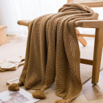 P&otilde;hjamaise minimalistliku disainiga villane pleed tuttidega - t&auml;iuslik diivanile v&otilde;i kontoris uinakuteks 130&times;170CM Nap Blanket kollane