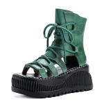 Moodsad 8 cm etnilised naiste pahkluusaapad naturaalsest nahast, &otilde;&otilde;nsad, avatud varbaosaga, platvorm-kiilkontsaga, hingavad, lukuga, suvemood, naiste kingad 34 roheline
