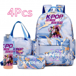 4 tk/komplekt K-Popi tr&uuml;kiga seljakott, k&auml;ekott, pliiatsikott koos 750 ml veepudeliga teismelisele poisile/t&uuml;drukule, koolikott, &otilde;pilane, suur mahutavus, raamatukott, Mochila