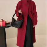 Uus kahepoolne villane mantel, pikk korea stiilis vaba vabaaja villane mantel M