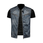 2026 Meeste Mootorrattur Biker Denim Vest Vintage Sinine Tikand T&otilde;mblukud Taskud Varrukateta Jakid Punk Cowboy Mood V&ouml;&ouml;ga Vest XXXL sinine