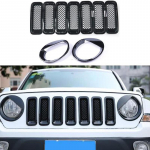 9Pcs Front Grille Grill Mesh Grille ert Kit + Style Headlight Lamp Cover Trim For Jeep Patriot 2011-2016