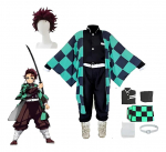 Uus anime Demon Slayer: Tanjiro Kamado Yaiba kimono top uhke &uuml;likond Halloweeni cosplay kost&uuml;&uuml;m 3XL
