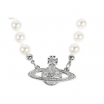 Vivienne Westwood Mini Bas Relief Choker Saturn Messing P&auml;rl Kaelakee Naiste kaelakee 63030006-W127 Box,Extender Chain Style