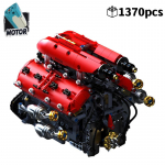 1370 tk V8 Turbo mootori ehitusklotside mudel, mootoriga mehaaniline komplekt, loominguline 3D laua kaunistus, kingitus t&auml;iskasvanutele ja lastele