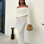 Seksikas avatud &otilde;laga heegeldatud maksikleit naistele, kehasse liibuv, veniv v&otilde;rkkoes kampsunkleit, naiste elegantne kokteilipeo pikkade varrukatega peom&auml;hiskleit S