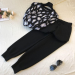 2tk/komplekt Naised Kootud Leopard Pullover Kampsunid+P&uuml;ksid Komplektid Naine Mood Džemprid P&uuml;ksid 2 TK Kost&uuml;&uuml;mid Riietus S-XXL S must
