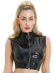 M&auml;rja v&auml;limusega v&auml;rvilised PVC B&uuml;stier L&uuml;hikesed Topid L&auml;ikiv PU Nahast T&otilde;mblukuga Tank Vest Camis Retuusid Seksikas Klubi R&otilde;ivad Croptop L&uuml;hike T&auml;navar&otilde;ivad M beige
