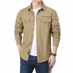 Kevad-s&uuml;gis s&auml;rk meestele pikkade varrukatega vabaaja avar meeste &auml;ri pikkade varrukatega s&auml;rk 100% puuvill meeste kevadriided topp M khaki