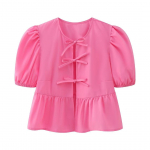 Naiste suvepluus Soliidne pitsiline s&auml;rk Vintage O-kaelusega l&uuml;hikeste puhvis varrukatega Naiste &scaron;ikk Crop top XS