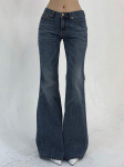 Naiste Madala V&ouml;&ouml;kohaga Bootcut Jeans Slim Fit Ameerika Retro Streetwear Pesitud Veniv Denim Flare Pikad P&uuml;ksid M tumesinine v&auml;rv