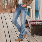 Naiste K&otilde;rge V&ouml;&ouml;koht Laia S&auml;&auml;rega Jeansid Vintage Tikitud Bootcut Denim P&uuml;ksid Retro Vabaaja Kitsa L&otilde;ikega Pikad P&uuml;ksid S sinine