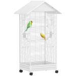 Linnupuuri seisualus siseruumidesse puur ratastel 2 s&ouml;&ouml;jan&otilde;u 8 pulka 79 x 65 x 155 cm valge terasv&otilde;rk 79 x 65 x 155 cm