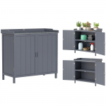 Seisev aiapuhvet, 2-in-1 istutustabel topeltuksega, riiul, tsingitud metallalusikas - hall 98 x 48 x 95.5 cm