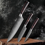Jaapani koka nugade komplekt 3 tk Damaskuse terasest mustriga k&ouml;&ouml;ginoa komplektid l&otilde;ikurite l&otilde;ikamiseks Santoku viilutamisnuga 3Pcs/set