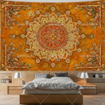 Boho lilleline mandala seinavaip India boheemlaslik lilleline seinavaip Esteetiline elutoa kaunistus P&auml;ikese ja Kuu medaljoniga seinavaip 150X200CM