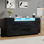 140*40*68cm Elutoa k&otilde;rvalkapp 2 L-kujulise uksega, Reguleeritavate riiulite ja LED-valgustusega kapp, K&otilde;rgl&auml;ikega kapp 3 sahtliga, Must 140 x 40 x 68 cm must