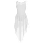 Laste ballett Tutu tantsu trikoo kleit varrukateta k&otilde;rge ja madala &auml;&auml;risega t&uuml;drukute v&otilde;imlemistrikood lavakost&uuml;&uuml;mid 9-10 Years valge