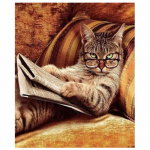 5D Teemantmaali Kass prillidega Tikand Ristpistes Kodukaunistus K&auml;sitsi valmistatud kingitus 20X25CM