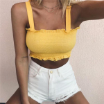 Uus suvine s&uuml;gistuub Crop top Naiste kikilipsu rihm Ruched tank Top salatiserva elastne Camis 5 v&auml;rvi S must