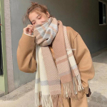 Talvine imitatsioon ka&scaron;miirist sall Korea moodne narmastega ruuduline sall Naiste kaheotstarbeline pikendatud paks sall khaki