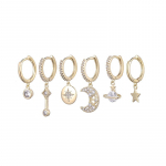 ANENJERY 6 tk/komplekt Planet Moon Star Hoop k&otilde;rvar&otilde;ngas naistele Peen romantiline mikrotsirkoonist t&auml;histaeva k&otilde;rvar&otilde;ngad kuldne