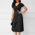 Suures suuruses S-5XL Naiste Vogue Seksikas As&uuml;mmeetriline V-kaelusega naiste minikleit Elegantne peo&otilde;htukleit XXXXXL must