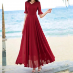 V-kaelusega elegantne mood l&uuml;hikeste varrukatega &uuml;hev&auml;rvilised saledad p&otilde;lvedeni A-LINE kleidid Empire'i mugavad &scaron;ifoonist naisteriided 2XL