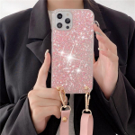 Crossbody kaelakee kaelakee Glitter Bling l&auml;bipaistev pehme &uuml;mbris iphone13 14 12 11/Samsung S23 S22 Ultra A14 A34 A54 A13 A23 A33 A53 A12 A22 A32 A52 jaoks for iphone 7 roosa