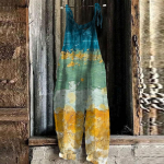 Moodne Jumpsuit Leaf Patchwork V&auml;rvitr&uuml;kiga Suvine vabaaja lahtine retrokombine L must