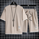 Suvine meeste komplekt Linasest riidest &uuml;hev&auml;rviline T-s&auml;rk ja l&uuml;hikesed p&uuml;ksid, kaheosaline komplekt meeste spordi&uuml;likond Moodne hingav spordidress L